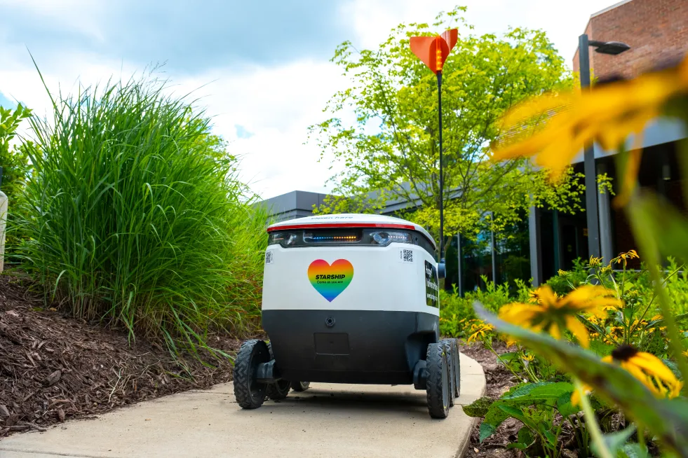 Starship Robot Back with a Pride sticker