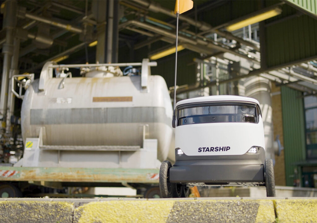 A Starship robot in an industrial environment