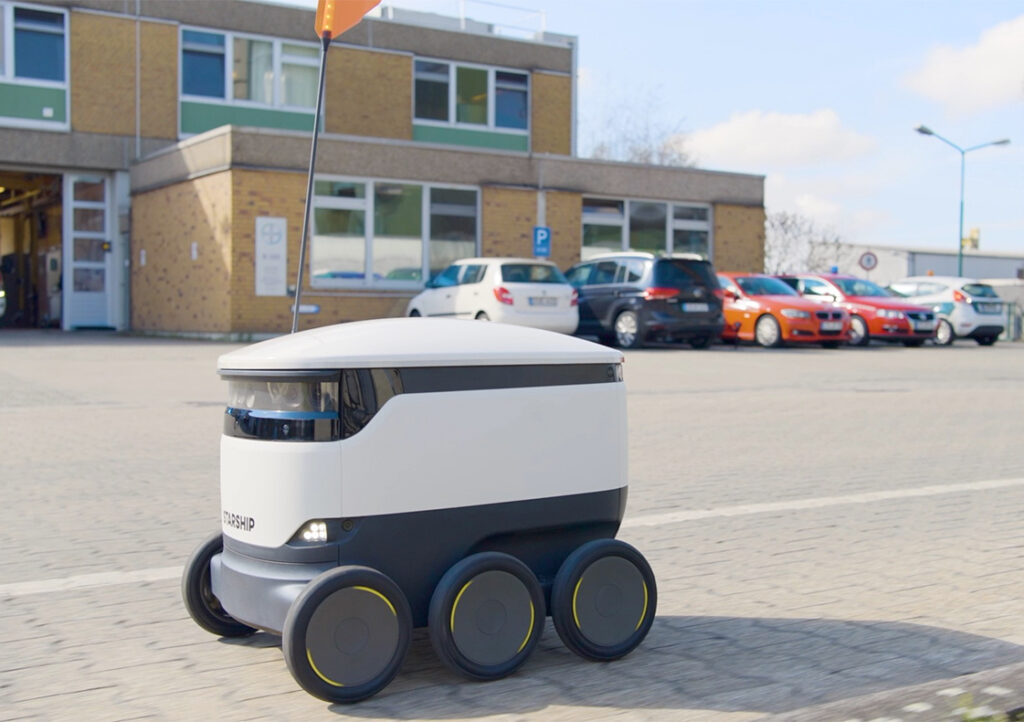 A Starship robot in an industrial environment