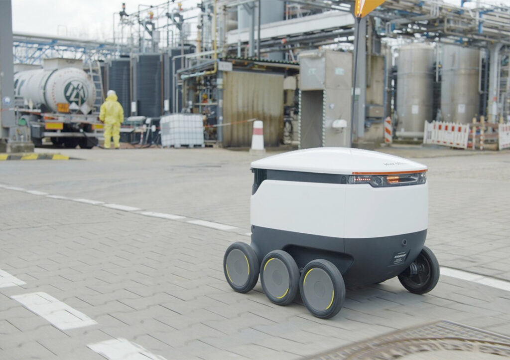 A Starship robot in an industrial environment