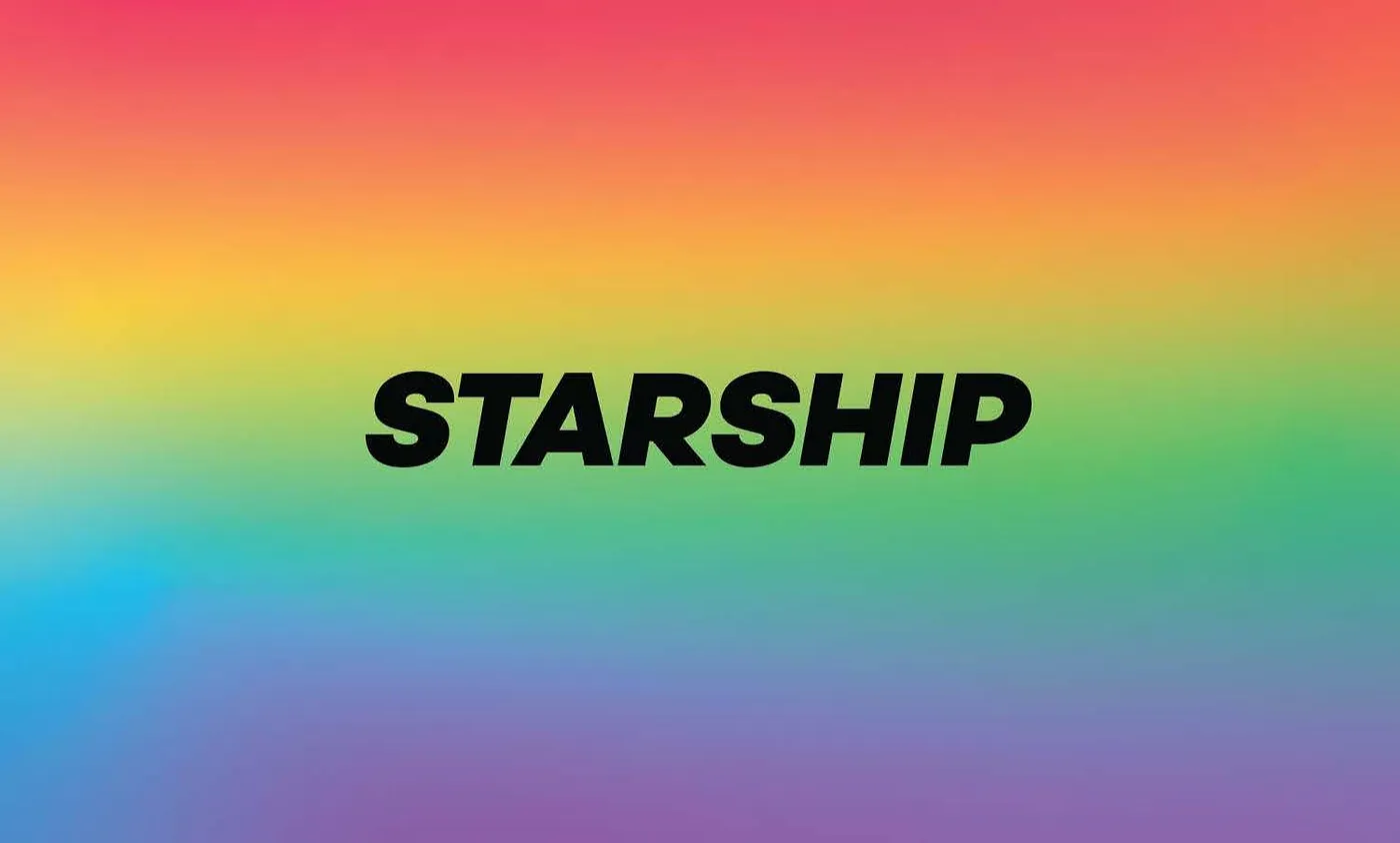 Starship logo on a rainbow background